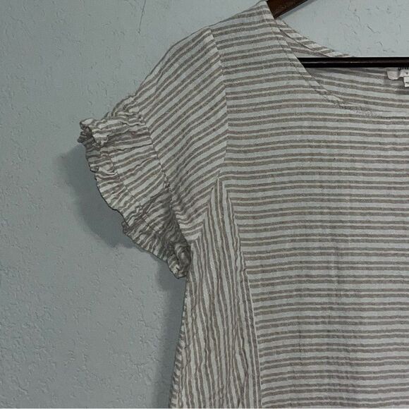 Women's Urge Tan Striped Short Sleeve Dress - Picture 4 of 10